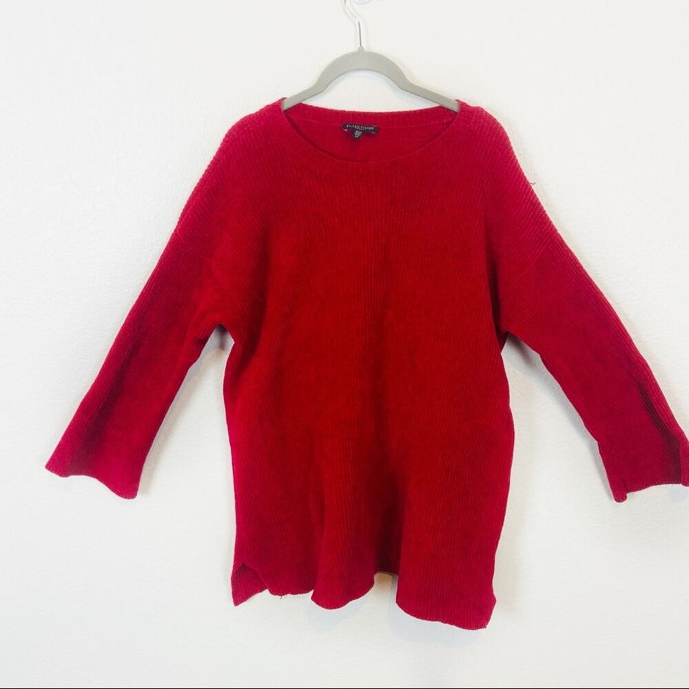 Eileen Fisher Sweater Organic Cotton Red Chenille sz 2X Cozy Soft Holiday